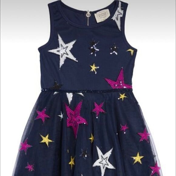 Hannah Banana Navy Blue Sequins and Multicolored Stars Tulle Layered Dress - Picture 2 of 11
